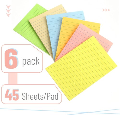 Mr. Pen Lined Sticky Notes - 4" x 6", 6 Pads, 45 Sheets Each - Pastel Color Memo Pads for Office & School