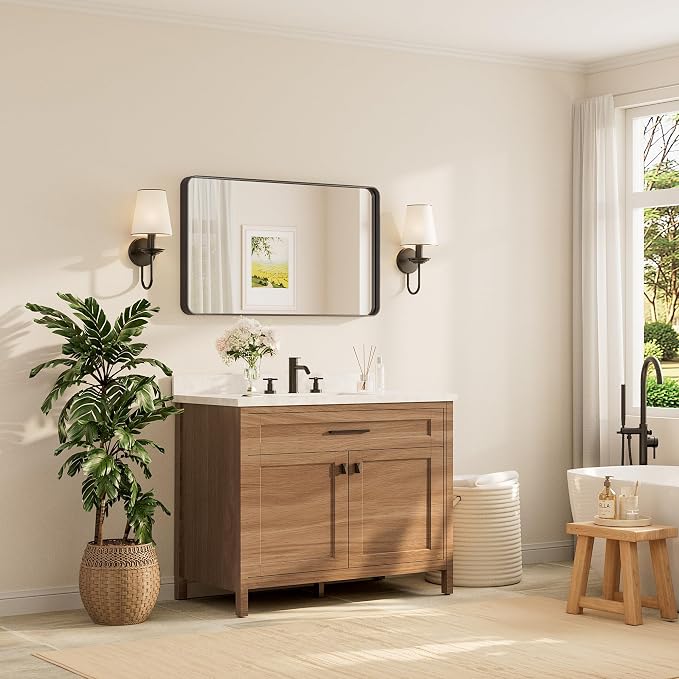 TETOTE Black Framed Bathroom Mirror, 40 x 24 Inch Matte Metal Frame Vanity Mirror, Modern Farmhouse Wall Mounted Rectangle Mirror (Horizontal/Vertical)