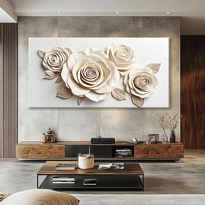 White Large Canvas Wall Art Living Room Prints Home Wall Decor Modern Canvas Art Wall Decor 39x78 Inches Large Flower Wall Art Elegant Painting Prints Picture For Bedroom Hotel Office Artwork