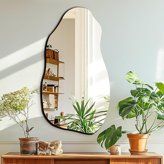 TRAHOME 32'' x 18'' Irregular Asymmetrical Wall Mirror for Living Room Bathroom Entryway, Modern Decorative Mirror Hanging