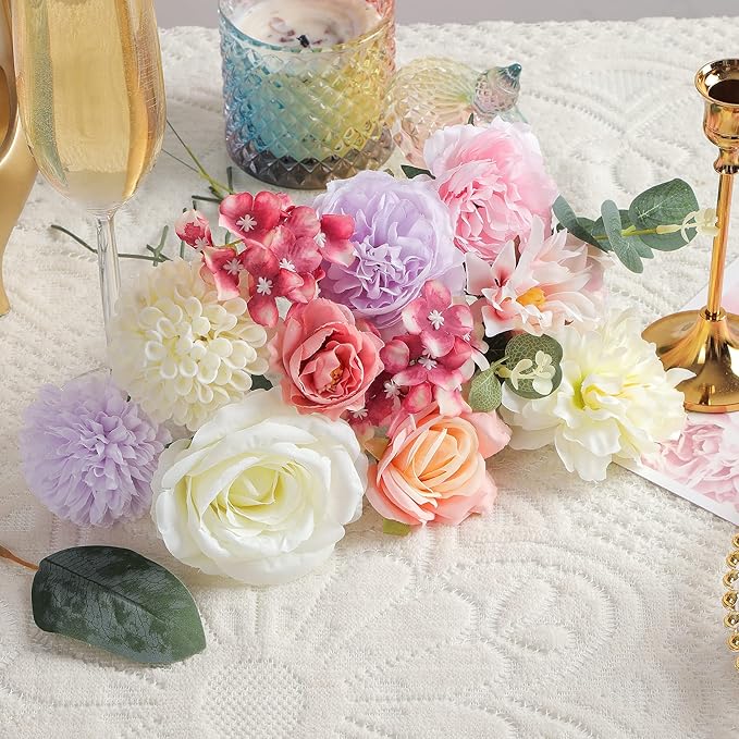 Artificial Flowers Combo, Fake Flowers for DIY Tables Centerpieces Baby Shower Bridal Shower Wedding Bouquet Arrangements Party Candle Holder Cake Decor Flower Home Decorations