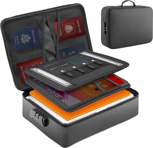 Mondoshop Fireproof Waterproof Document Bag - Portable Organizer for Important Files | Zippered Travel Case for Laptop, Passport, Certificates, Cards