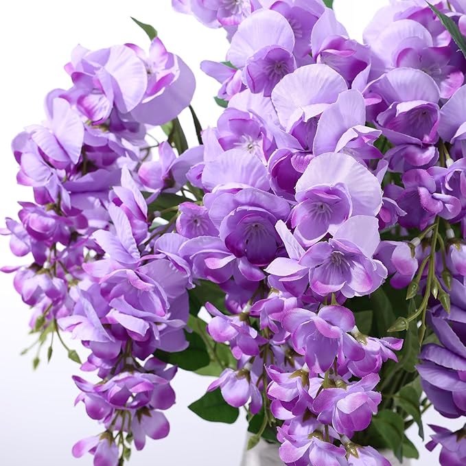 HyeFlora Artificial Hanging Flowers Spring Fake Flower for Vase, 2Pcs Light Purple Silk Wisteria UV & Fading Resistant Faux Flowers for Centerpiece Table, Bedroom Kitchen Living Room Bathroom