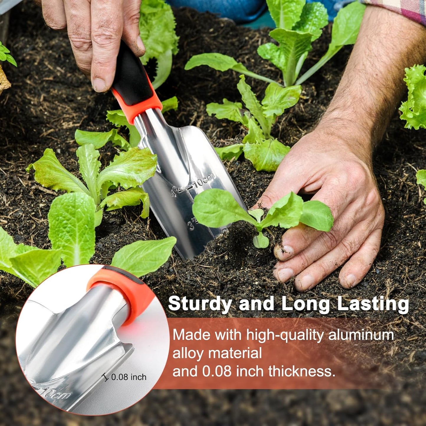 Skiennix Garden Shovel Trowel - Heavy Duty Ergonomic Hand Tool with Measurement Mark | Small Gardening Spade
