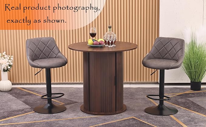 Wildhome Round Dining Table for 2-4, 31 Inch Dining Room Kitchen Table with 2-Tier Storage Shelf & Wine Rack, Modern Farmhouse Fluted Wood Slide Door Dinner Furniture,Circle(Non scalable-32 In-Walnut)
