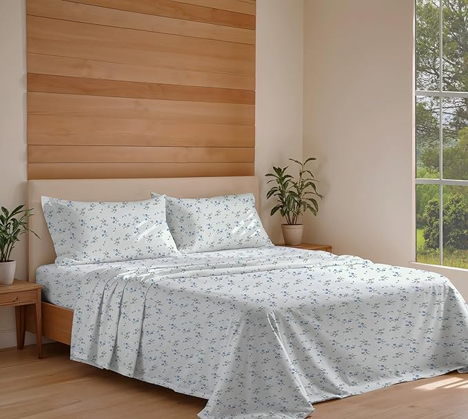 RUVANTI 100% Organic Cotton Sheets California King, Percale Weave, GOTS Certified, 4-Piece Set, Deep Pocket 13", Crisp & Breathable, Soft Durable Bedding, Sábanas Algodón Orgánico – Butter Flight