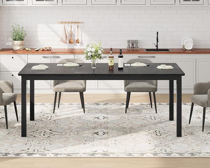 79 Inch Industrial Dining Table for 4-6 Person Rectangle Kitchen Table with Metal Legs,Round Corners, Writing Desk, for Modern Farmhouse, for Kitchen, Dining Room,Quick Assembly, Wood
