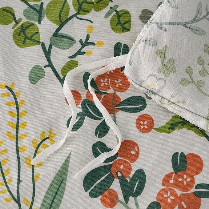 mixinni Flower Duvet Cover Twin XL Size, Sage Green Floral Duvet Cover Soft Cotton Cute Wildflower Green Leaves Print Cotton Bedding Duvet Cover Set Zipper&Ties, 1 Duvet Cover and 2 Pillowcases