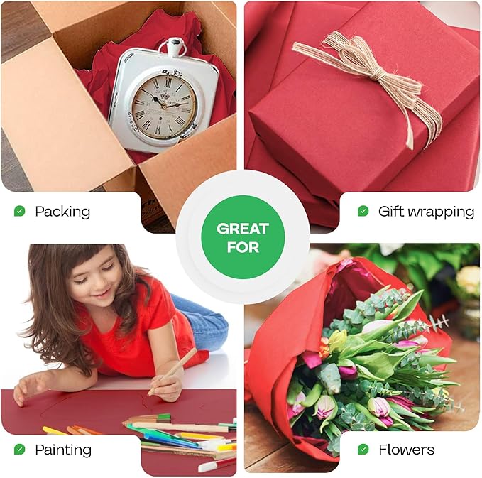 Christmas Red Kraft Paper Roll 36" x 2160" (180 feet) - USA-Made Craft Paper Roll 50lb Thickness for Art - Red Wrapping Paper for Gift Wrapping & Moving - High-Density Roll for School by IDL Packaging