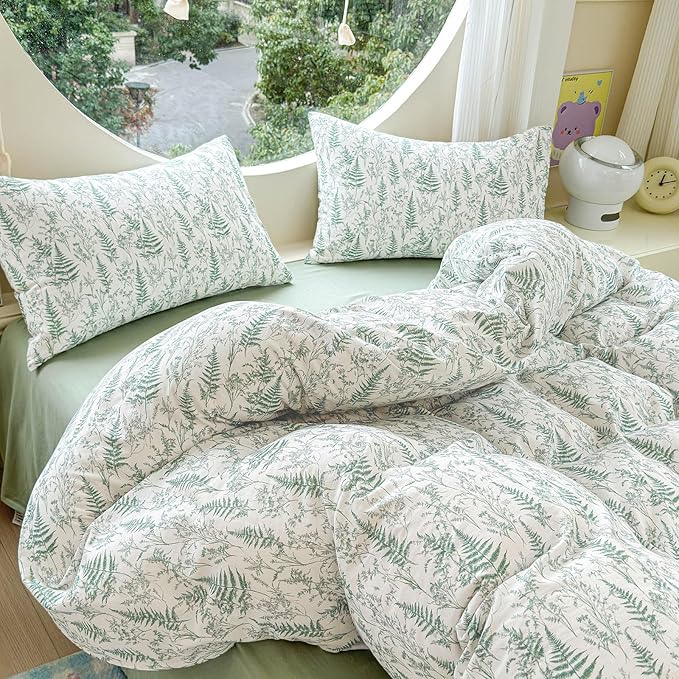 LifeTB Muslin Duvet Cover Twin XL 100% Cotton Botanical Floral Comforter Cover Ultra Soft Cottagecore Bedding Set Lightweight Linen Feel Textured Breathable Gauze Duvet Cover with 2 Pillowcases