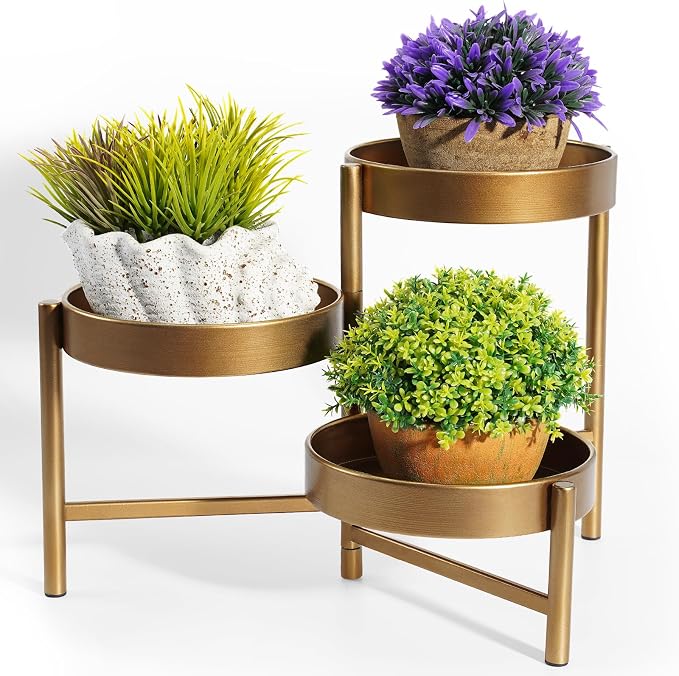 Harvest Land Plant Stand 3 Tier Indoor Metal Flower Shelf Corner Tabletop Holders for Garden Balcony Living Room Bedroom Patio Bronze