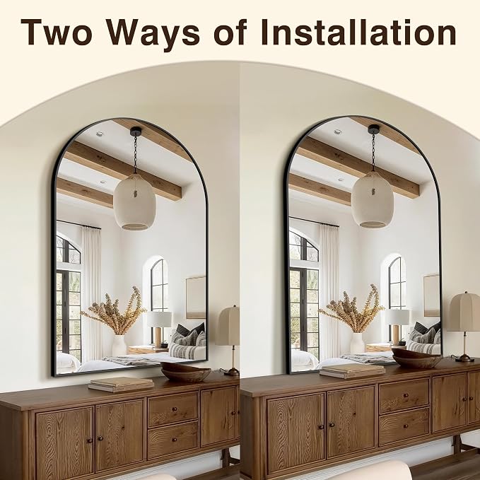 FICTOR Bathroom Mirror for Wall, Arched Vanity Bathroom Mirror for Over Sink, Metal Framed with HD Shatter-Proof Glass for Entryway, Living Room,Bedroom(35” x 55”, Black)