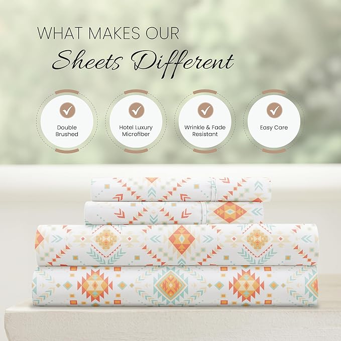 Linen Market 4 Piece California King Bedding Sheet Set (Aztec Coral) - Sleep Better Than Ever with These Ultra-Soft Cooling Bed Sheets for Your California King Size Bed - Deep Pocket Fits 16" Mattress