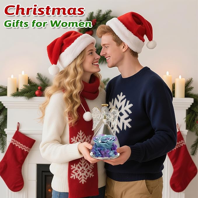 Yamonic Valentines Day Gifts for Her, Angel Figurines with Real Rose Gifts for Her Mom Grandma, Preserved Flowers Rose Angel Figurines for Mothers Day Christmas Anniversary Birthday Gifts for Her