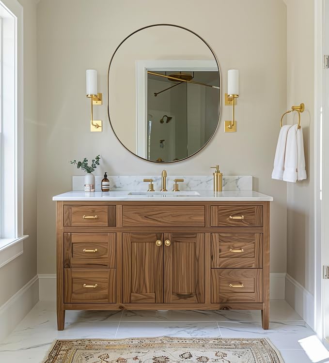 ANDY STAR 30x36'' Gold Oval Mirror, Brass Oval Mirror Pill-Shaped Design in Stainless Steel Metal Frame for Bathroom, Entryway, Living Room, Contemporary 1" Deep Wall Mount Vertical or Horizontal