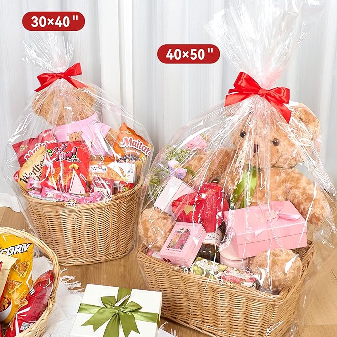 Mauproy 40"x 50" Extra Large Cellophane Bags, 6 PCS Jumbo Clear Cellophane Wrap 3 Mil Thick Plastic Gift Wrapping Bags for Gift Baskets Birthday Baby Shower Christmas Party Favors