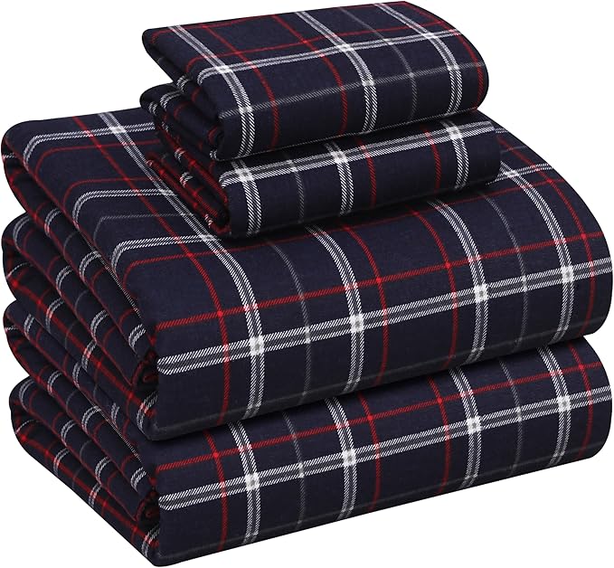 RUVANTI Flannel Sheets King Size - 100% Cotton Brushed King Size Sheets Set - Deep Pockets 16 Inches Bed Sheets - All Seasons Breathable & Extra Soft - Warm & Cozy, 4 Piece, Yankees Blue