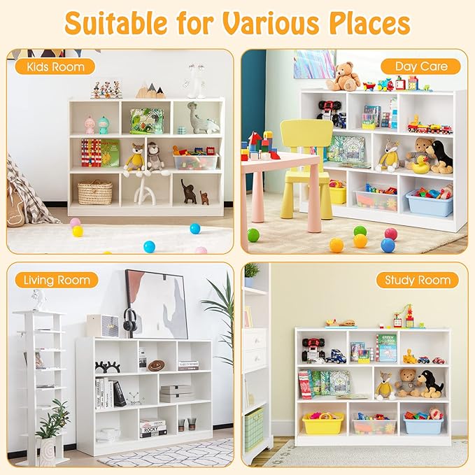 HONEY JOY Kids Storage Organizer, 8-Section Wooden Display Shelf for Classroom, Playroom, Nursery, Kindergarten