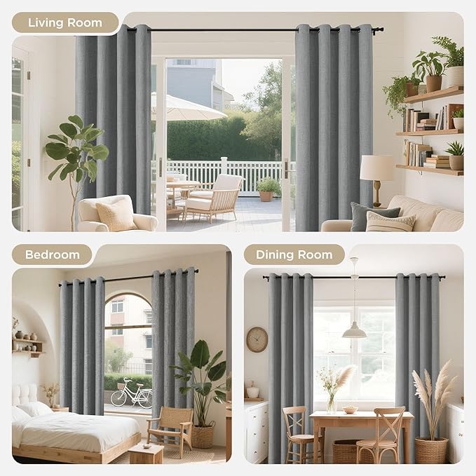 Joydeco Blackout Curtains 72 Inches Long 2 Panels Burg, Room Darkening Curtains for Bedroom, 100% Black Out Textured Thermal Drapes Privacy Protection 2 Panels Set(W52 x L72 Inch, Light Grey)