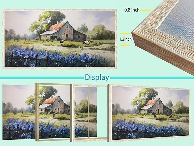 Ardemy Farmhouse Canvas Wall Art Large Framed Vintage Farm Cow Pictures Wall Decor Living Room Village Nature Painting Artwork Wall Art Bedroom Dining Room Home Office, 40"x20"