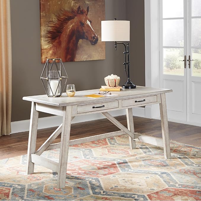 Signature Design by Ashley Carynhurst Farmhouse 60" Home Office Desk with Drawers, Distressed White