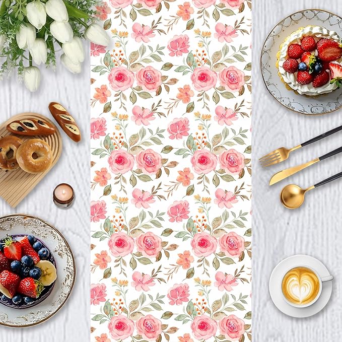 Yarcony Pink Floral Wrapping Paper Roll, Reversible Wedding Wrapping Paper, Watercolor Rose Print Flower Gift Wrap for Birthday, Valentine's Day,Mother's Day,Birdal Shower,Engagement(17Inch x 16.5Ft)