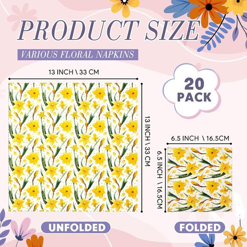 Crtiin Floral Cocktail Napkins - 20 Pack Decorative Paper Napkins for Parties | 6.5 Inches Each