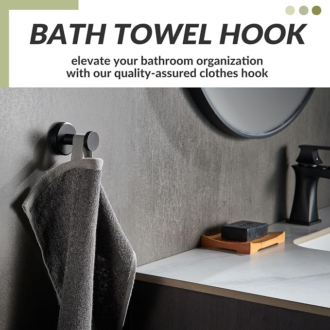 APLusee Matte Black Robe Towel Hook, 304 Stainless Steel Round Coat Hook for Home Storage, Wall Mount