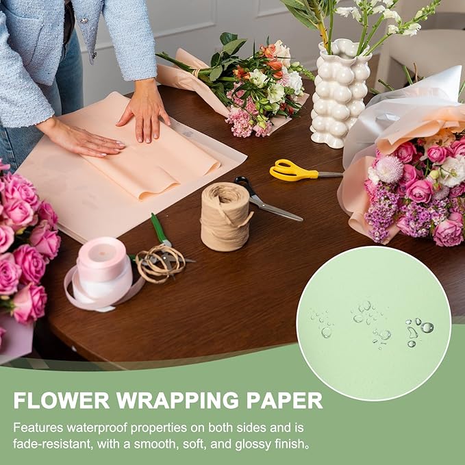 PATIKIL Flower Gift Wrapping Paper, 20 Sheets Double Sided Golden Waterproof Bouquet Paper Wrap Florist Supplies Packaging Floral Papers for Wedding DIY Craft Valentine, Cyan/Gold