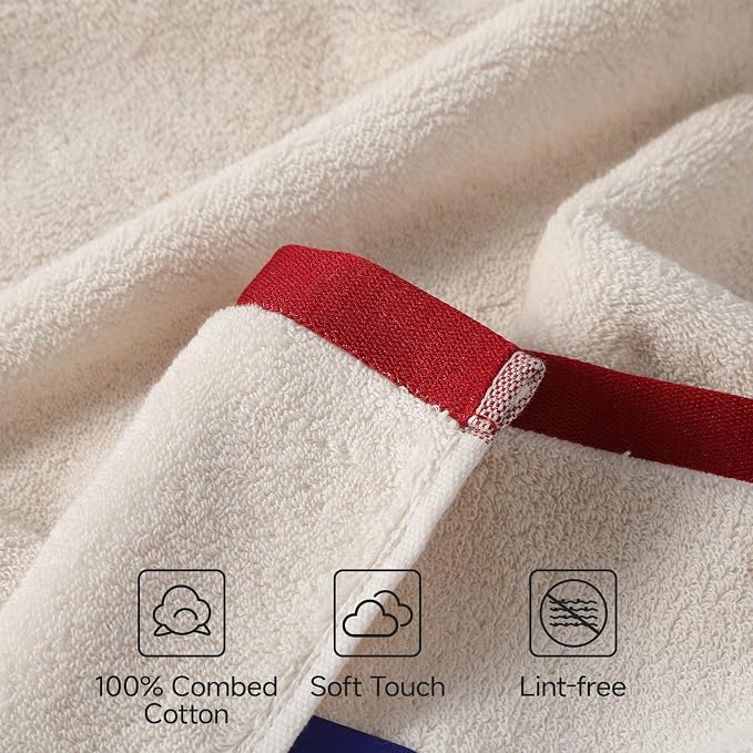 REDKISS 6 Piece Bath Towel Set, 100% Cotton, Soft Absorbent 600 GSM | Includes 2 Bath Towels, 2 Hand Towels & 2 Washcloths | Quick Dry | Contrast Border Design | Bathroom | Guest Bath & Apartment