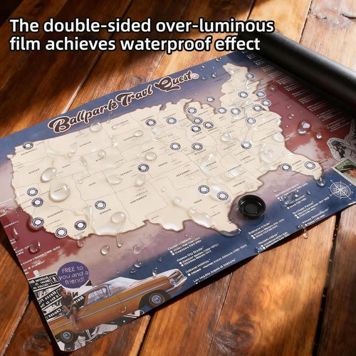 Baseball Stadium Map | Includes Stickers & Two-Sided Nylon Buckles | 17" x 28" (Purple-Blue)