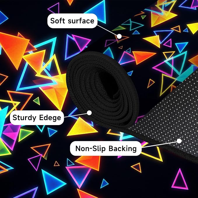 Triangle Area Rug 5'x7' Blacklight Glow in The Dark Geometric Rug Non-Slip Washable Colorful Neon Light Floor Mat for Bedroom Living Room Nursery Kitchen Playroom Home Decor