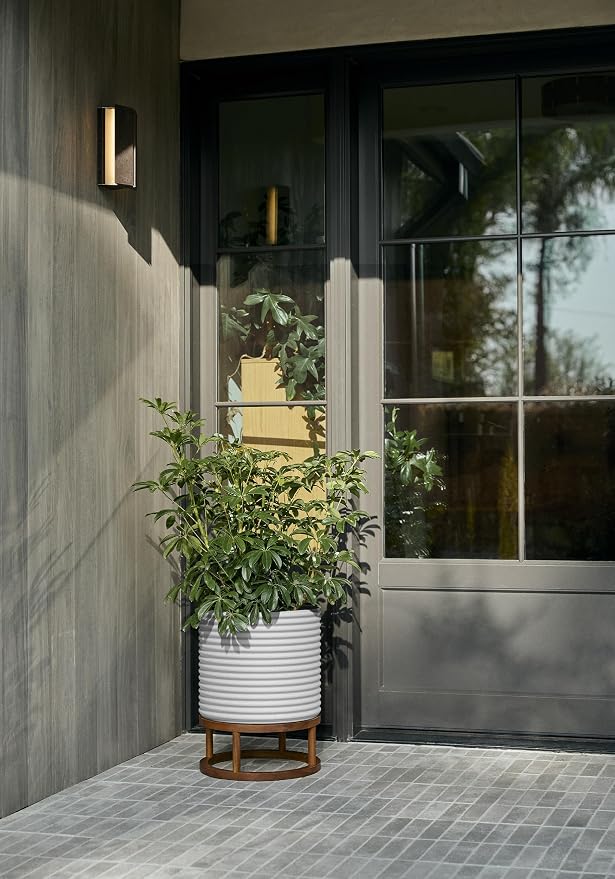 Veradek Mod Series Raised 13" Short Planter for Patio & Backyard | Durable Plastic-Stone Material w/Wooden Stand | Modern Décor for Plants & Flowers