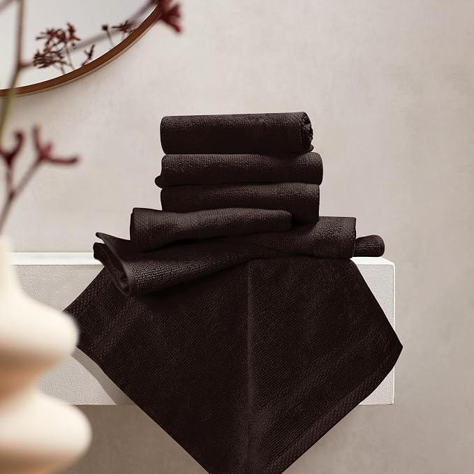 GLAMBURG Ultra Soft 12-piece Washcloths Set 13x13-100% Ringspun Cotton - Durable & Highly Absorbent Face Towels - Ideal for use in Bathroom, Kitchen, Gym, Spa & General Cleaning - Chocolate Brown