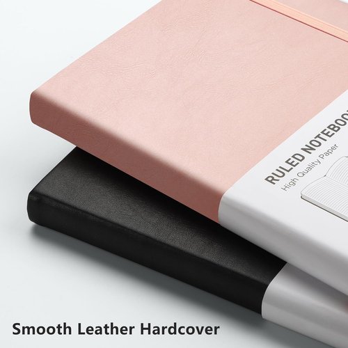 RETTACY Lined Journal Notebook - A5 Medium Size (5.7'' x 8.3'') | Leather Hardcover, 192 Numbered Pages, Rose Gold