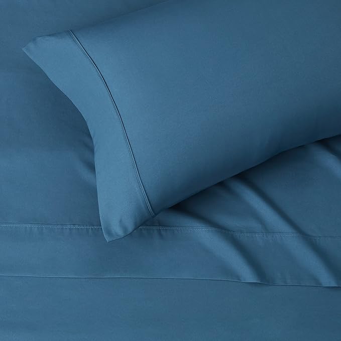 Amazon Basics Lightweight Super Soft Easy Care Wrinkle Free Microfiber 3 Piece Bed Sheet Set with 14-Inch Deep Pockets, Twin, Dark Teal, Solid, Kids, Men & Women Bedding (Pack of 4)