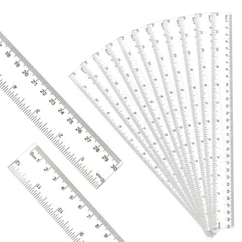 Skiennix 12-Inch Clear Plastic Ruler Set - 30 Pieces with Inches & Metric for School or Office Use
