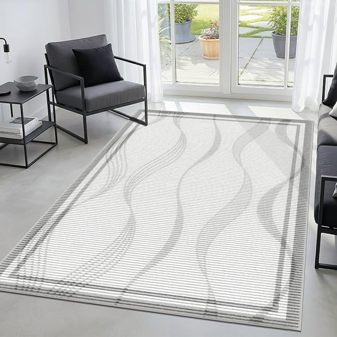 Merelax Large 4x6 Entryway Rug Indoor - Washable Non-Slip Low Pile Soft Area Rug for Entrance, Kitchen, Bedroom Bedside, Mudroom, Modern Aesthetic Abstract Geometric Decor Thin Carpet, Grey