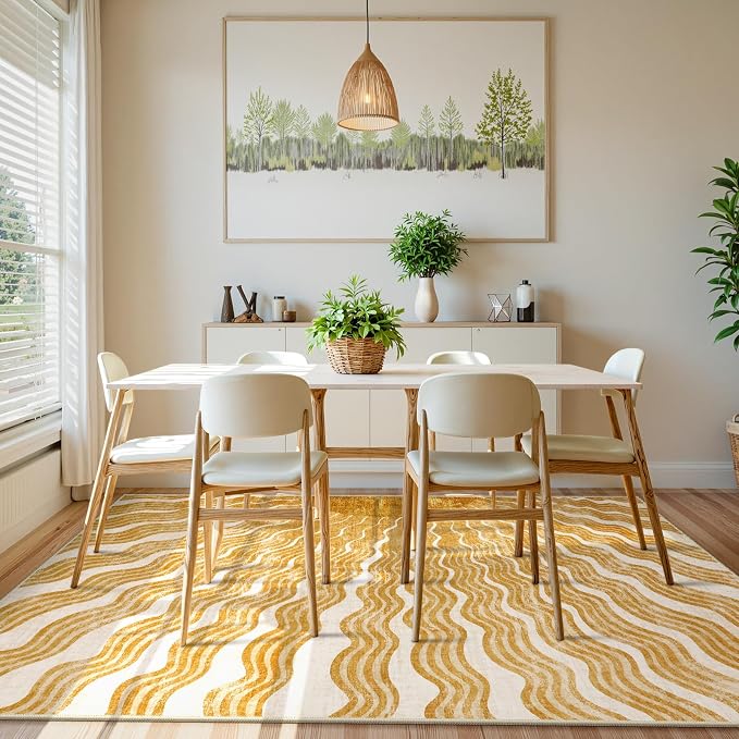 Hedlive Boho 8x10 Area Rugs, Sun Print Soft Washable Rugs 8x10 Rug for Living Room Nursery, Ultra-Thin Non-Slip Kids Rug Large Carpet for Playroom Bedroom Classroom(8x10ft,Gold/Multi)