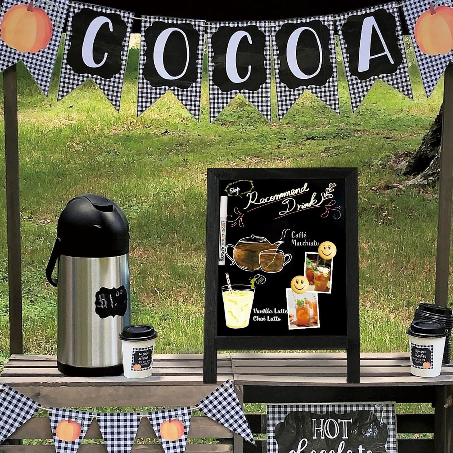 4 THOUGHT Mini Chalkboard Signs - 9.5" x 14" Magnetic Tabletop Menu Board with Wooden Frame for Kitchen & Cafe