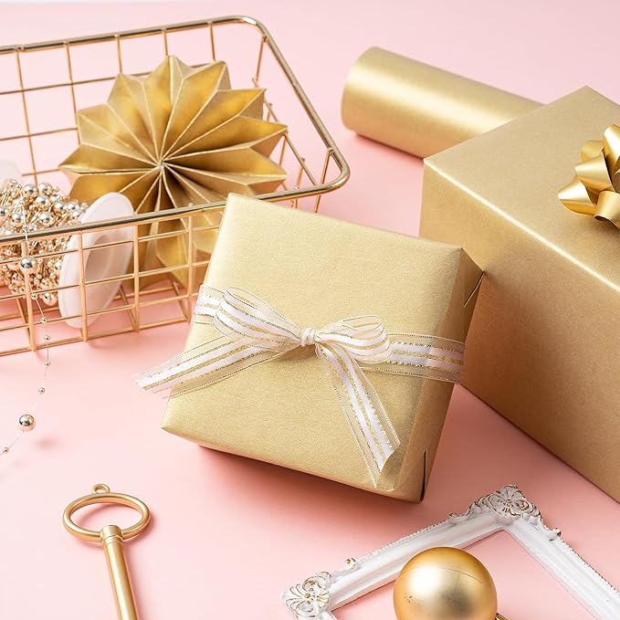 RUSPEPA Gold Matte Wrapping Paper, Jumbo Roll, Mint Green Solid Color Pearly-luster Paper Perfect for Wedding, Birthday, Valentine's Day, Christmas, Baby Shower, DIY Bouquet, 30 Inches X 32.8 Feet