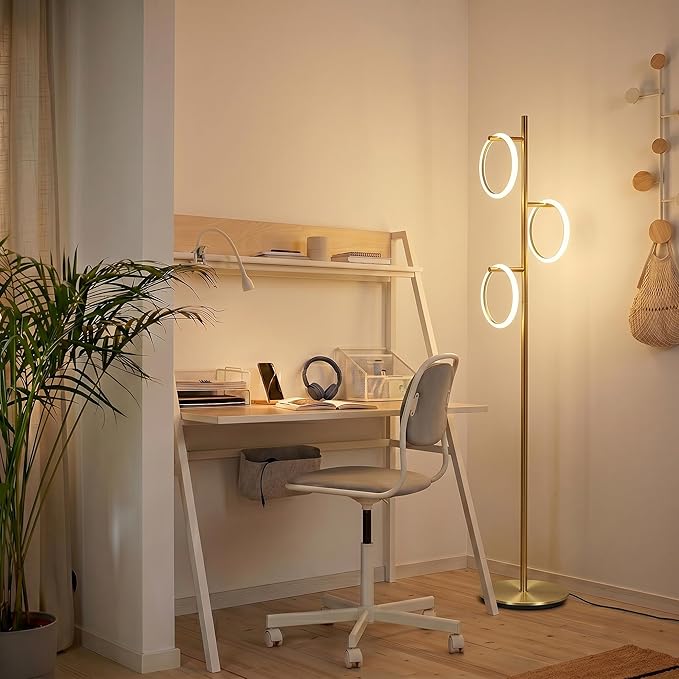 Brightech Saturn Floor Lamp, Great Living Room Decor, Tall Contemporary Standing Tree Light for Offices, Living Rooms, with 3 LED Heads for Bedroom Reading - Gold/Brass