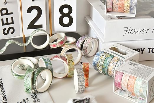 YUBX Flowers Washi Tape Set 60 Rolls Floral Patterns Decorative Skinny Blooms Masking Tapes for Arts, DIY Crafts, Journals, Planners, Scrapbook, Wrapping (Spring)
