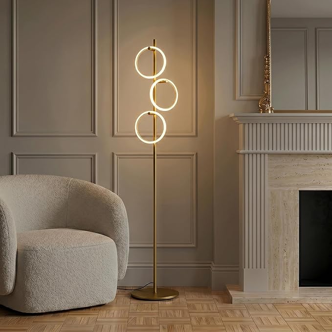 Brightech Saturn Floor Lamp, Great Living Room Decor, Tall Contemporary Standing Tree Light for Offices, Living Rooms, with 3 LED Heads for Bedroom Reading - Gold/Brass