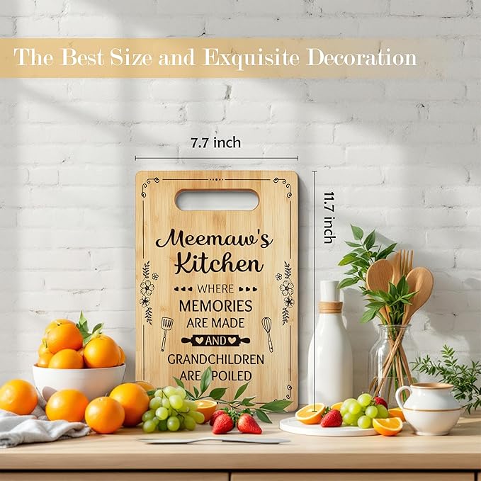 Meemaw Gifts Cutting Board Chopping Board, Grandma Kitchen Gifts, Grandma Birthday Gifts, Grandma Gifts from Grandchildren, Gifts for Grandma Decorative Bamboo Cutting Board for Kitchen