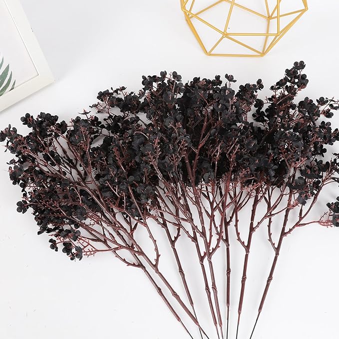 Babys Breath Artificial Flowers, 8 Bundles Real Touch Black Fake Flowers Silk Flowers Bulk for Vase Home Office Wedding Indoor Outdoor Centerpiece Table Party Halloween Decorations