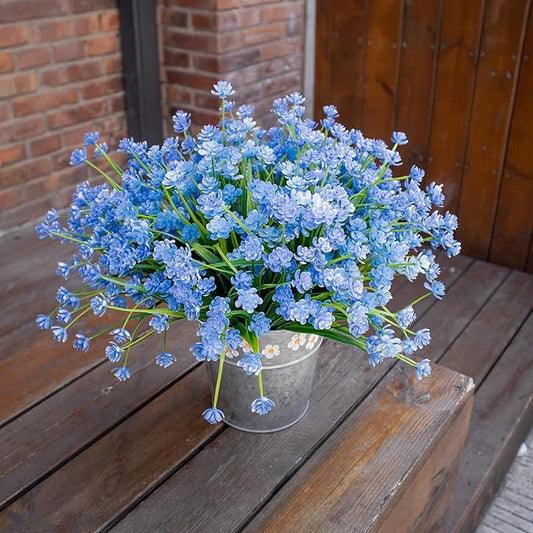 Artificial Flowers Outdoors, 12 Bundles No Fade Fake Flowers UV-Anti Easy to Clean Faux Greenery Plants Faux Plastic Plants Garden for Indoor Outdoor Home Garden Decoration, Blue