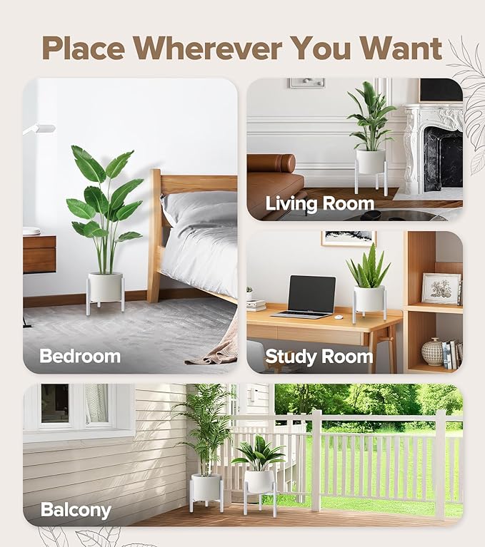 Plant Stand Indoor Adjustable, Metal Modern Indoor Plant Stand, Heavy Duty Plant Stands Outdoor Corner, Stable Plant Holder, Fits 8 to 12 Inches Pots, White, 1 Pack, Pot & Plant Not Included