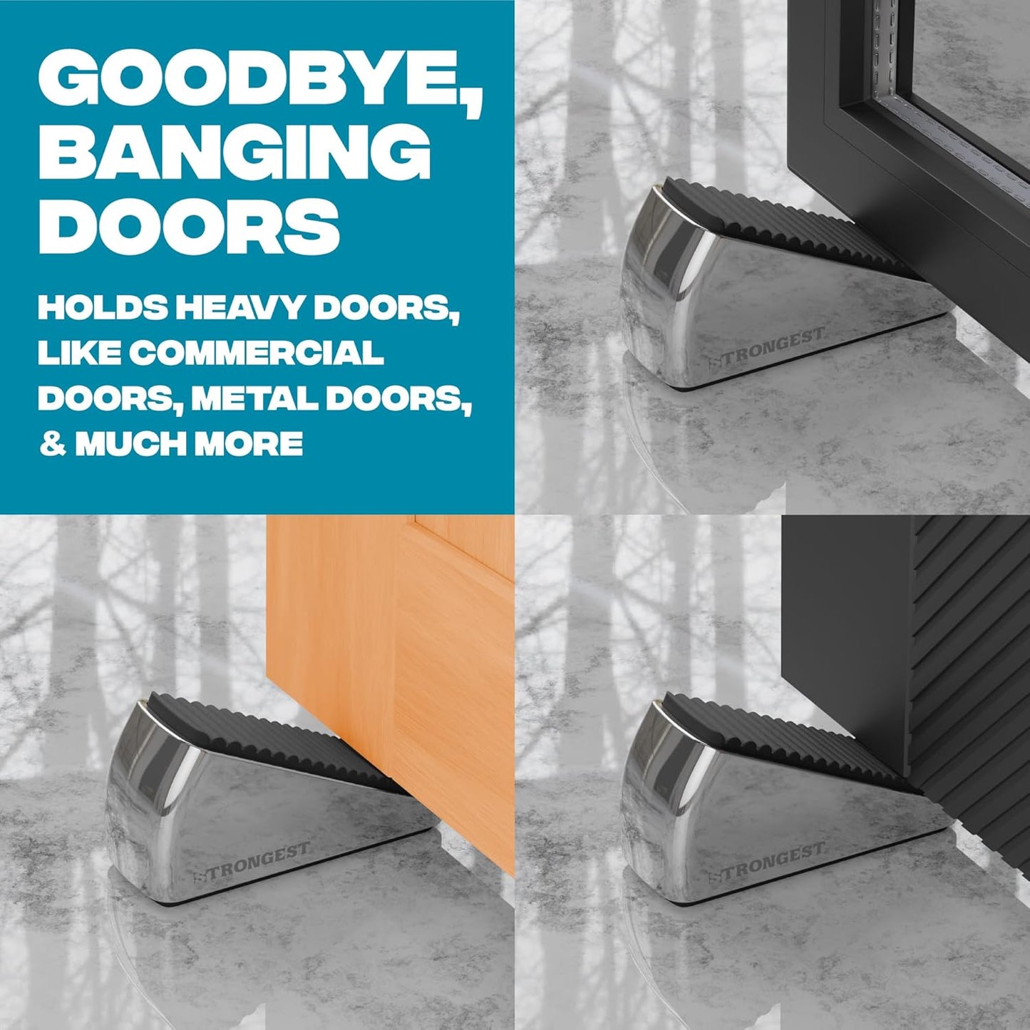 Strongest Home XL Heavy Duty Door Stoppers - Durable Rubber Wedge with Superior Grip for Large Gaps, 5-Inch Long - Chrome Finish