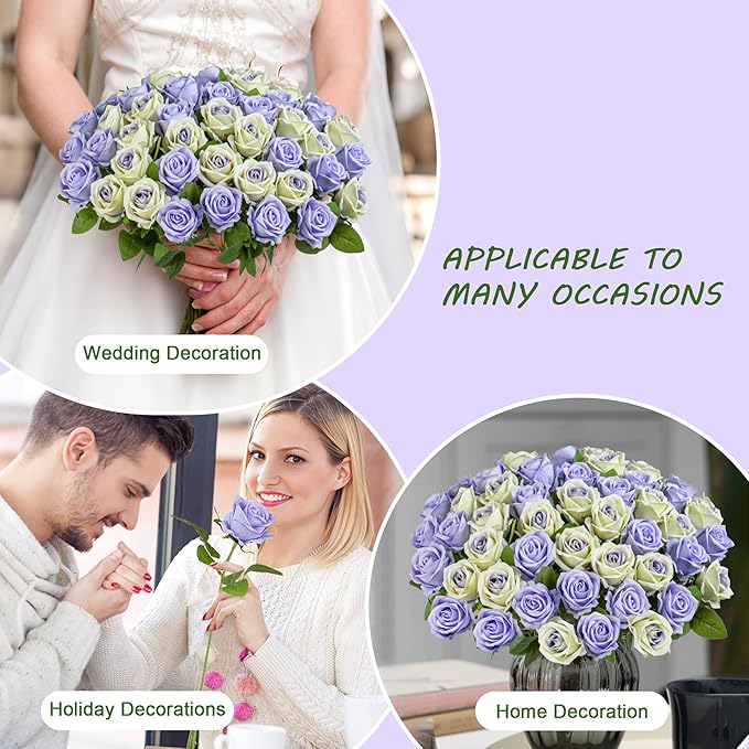 Fake Plants Roses Flowers Plastic Flowers Spring Decorations for Home Gifts for Gf Roses Artificial Flowers for Vase Fake Flowers Home Decor 19.6"(LPU & Pu Heart 50PCS)
